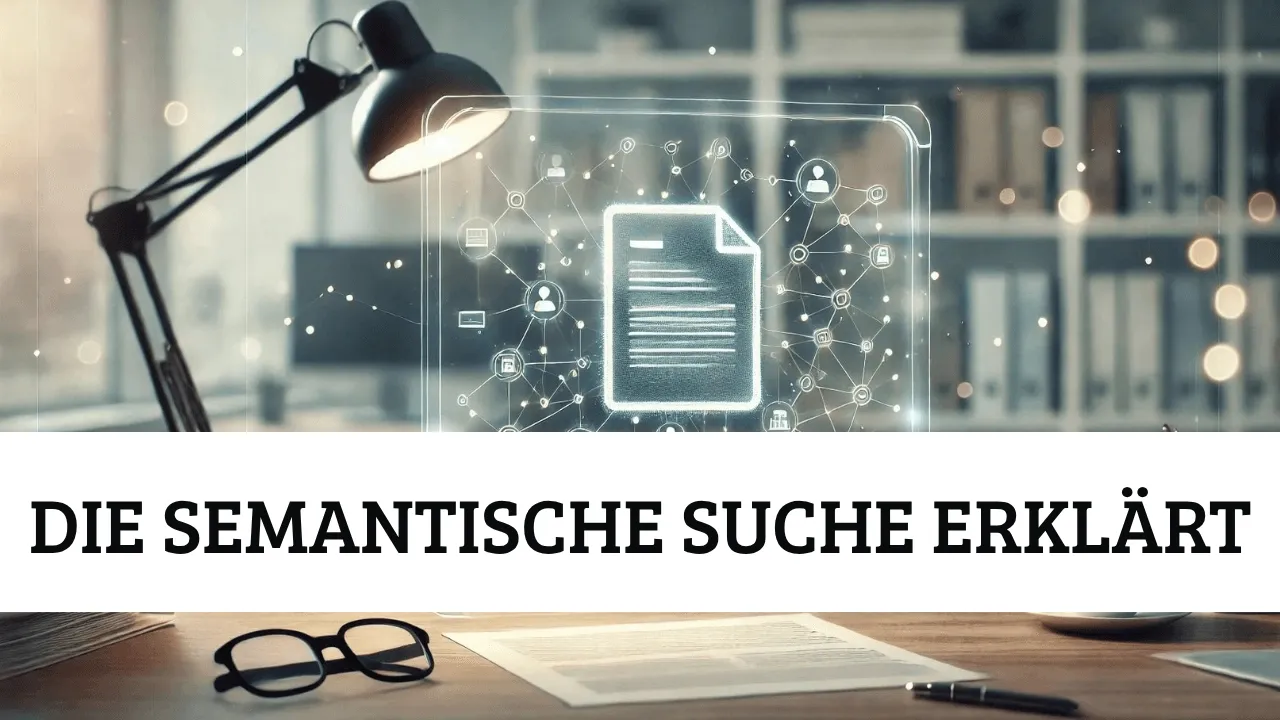 Digitale Vergabeunterlagen schweben als vernetztes Dokument im Büro – semantische Ausschreibungssuche und Dokumentenmanagement mit KI