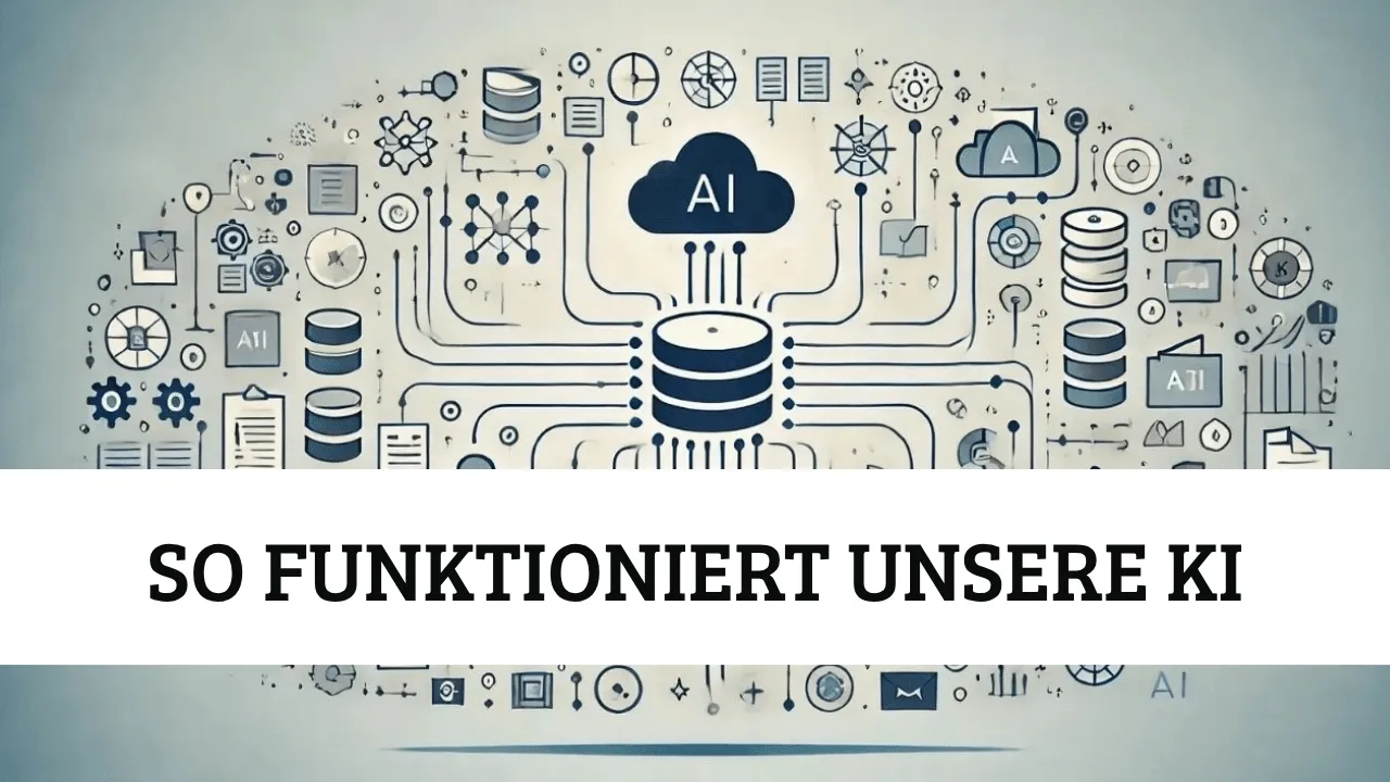 Illustration einer KI-Datenplattform mit Cloud und Datenbanken – so funktionieren die Datenquellen, abgedeckten Ausschreibungsportale und die Duplikaterkennung von Vergabepilot.AI