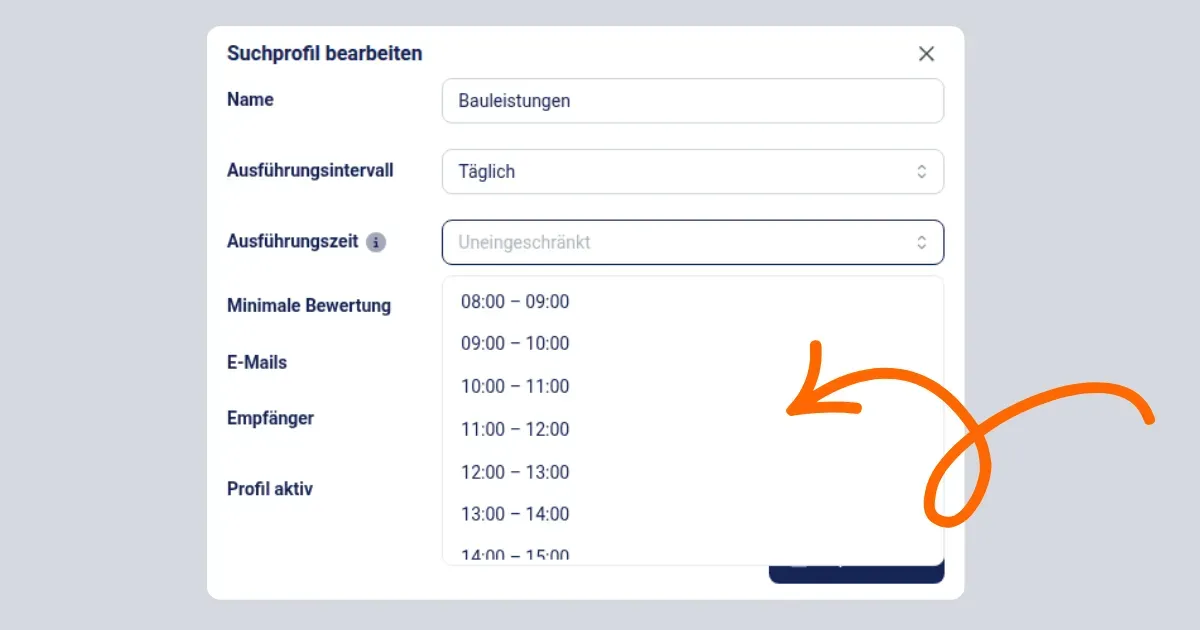 Suchprofile: Ausführungsintervall auswählen